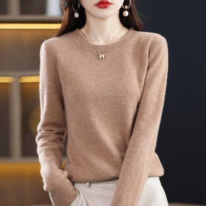 Autumn and winter new cashmere sweater 100% pure wool ladies O-neck knit pullover fashion loose warm bottoming shirt top