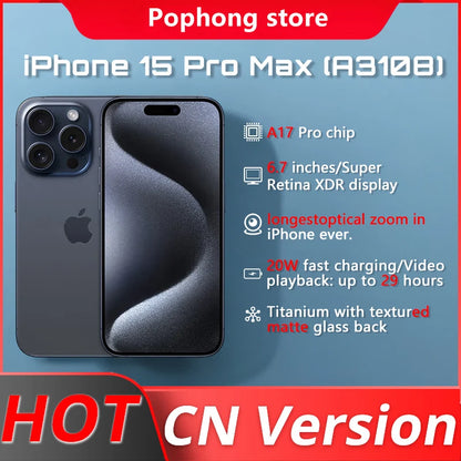 Apple iPhone 15 Pro Max (A3108) 6.7" Hexa-core120Hz Super Retina XDR Display A17 Pro Bionic Chip Dual SIM NFC