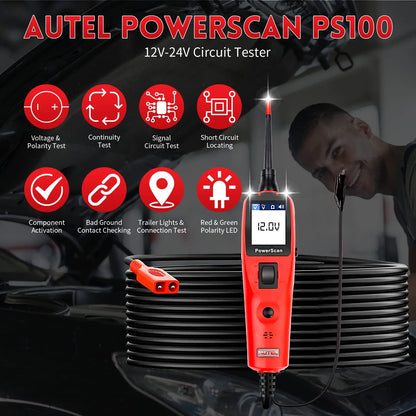 Autel Power Scan PS100 Power Circuit Probe Kit 12V 24V AC DC Digital Voltage Automotive Circuit Tester Car Diagnostic Test Tool