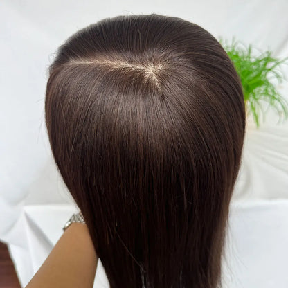 5X5 Silk Base 12A Virgin Human Hair Topper Silk Top Base Full Lace Wigs for Women Middle Part Silk Straight Brown Color