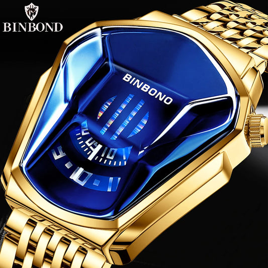 Binbond Top Luxury Brand Trend Cool Men's Wrist Watch Stainless Steel Technology Fashion Quartz Watch For Men JiChe01