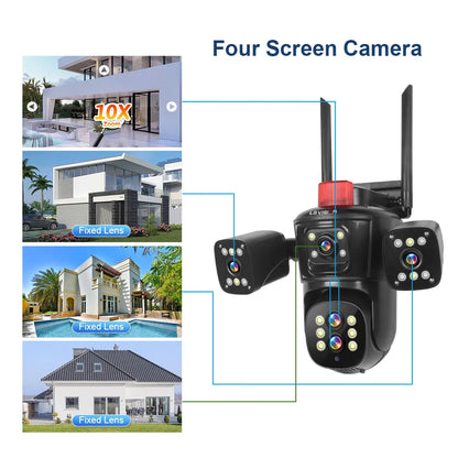 LS VISION 20MP Four Screens WiFi IP Camera Wireless Outdoor 10X Optical Zoom Five Lens PTZ Auto Tracking Waterproof CCTV Camera