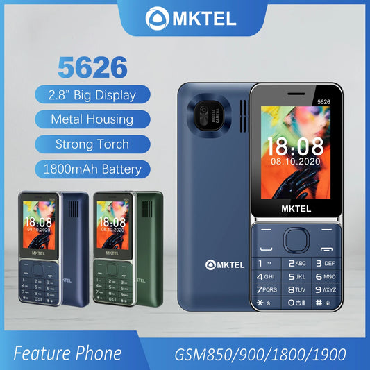 MKTEL 5626 Feature Phone Triple Sim Card 2.8" Display 1800mAh Battery MP3/MP4/FM/Radio/Bluetooth/GPRS Senior Phone