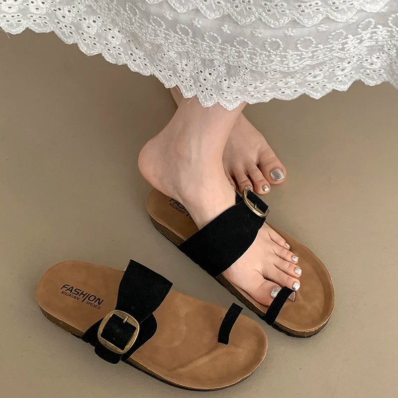 2024 Summer Women Slippers Fashion Clip Toe Ladies Outdoor Beach Vacation Flats Slides Female Rome Style Shoes