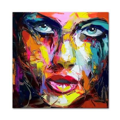 Francoise Nielly Thick Texture Handmade Girl Woman Face Oil Painting Modern Large Canvas,Wall Art,Picture Living Room,Home Decor