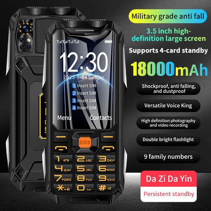 Q9 GSM 2G Network Mobile Phone 4 SIM Cards Rugged Bar Cellphone 3.5Inch HD Display Big Battery Loud Voice For Elderly