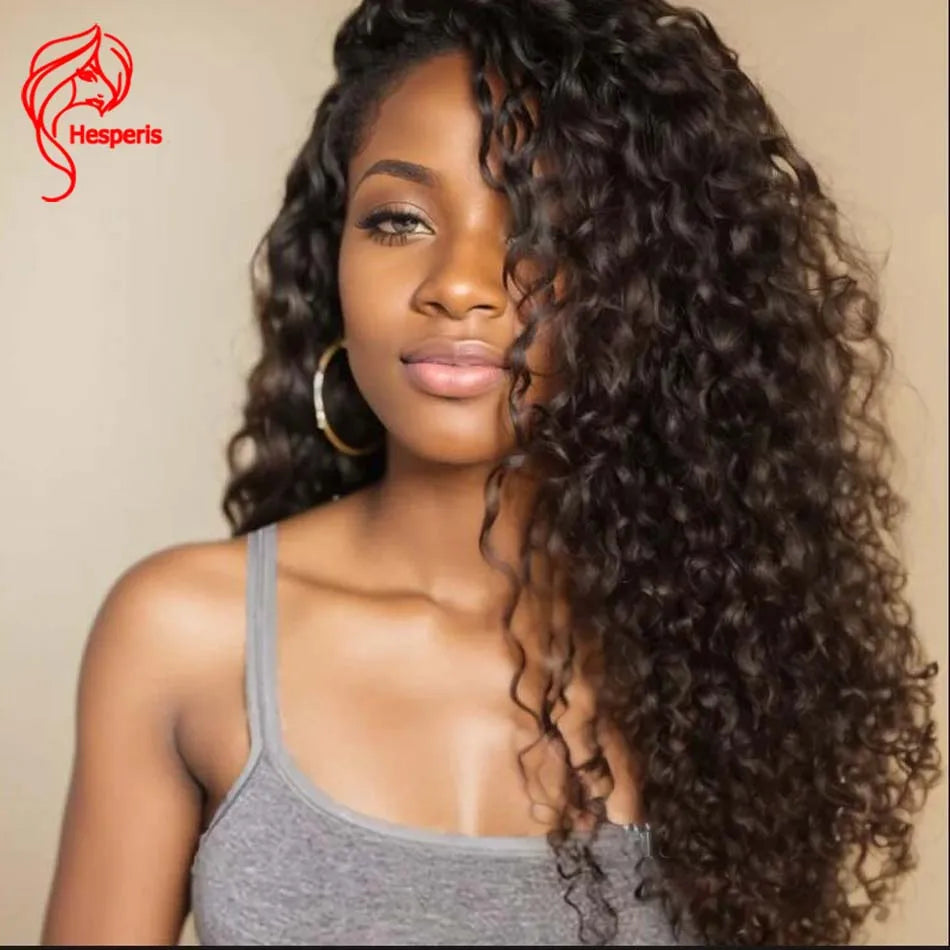 Hesperis Deep Curly Lace Front Human Hair Wigs Pre Plucked Brazilian Remy Curl Wig Pu Silk Base Lace Closure Wig  For Women