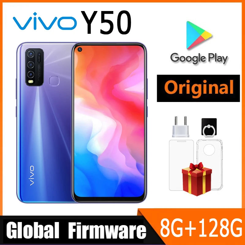 VIVO Y50 Global firmware mobile phone Snapdragon 665 Octa Core 6.53" 5000mAh 18W Dash Charge 8GB 128GB 16.0MP Cameras Used Phone