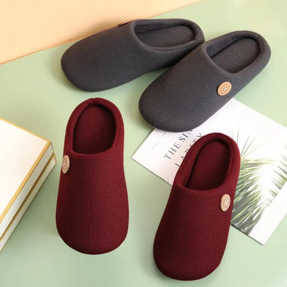 Litfun Winter Women Memory Foam Cotton Slippers With Durable Rubber Sole Anti-Slip Fluffy Warm Slippers Men Warm Home Shoes