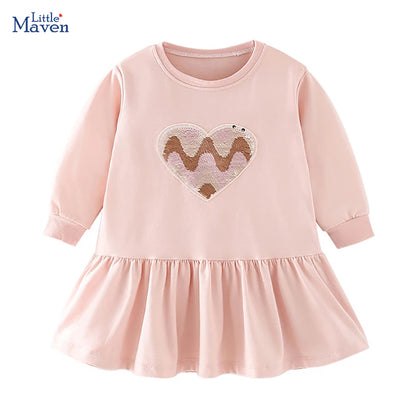 Little maven Kids Clothes 2024 Autumn Spring Children's Clothing Cotton Fall Baby Girls Long Sleeves Sequin Hearts Dresses