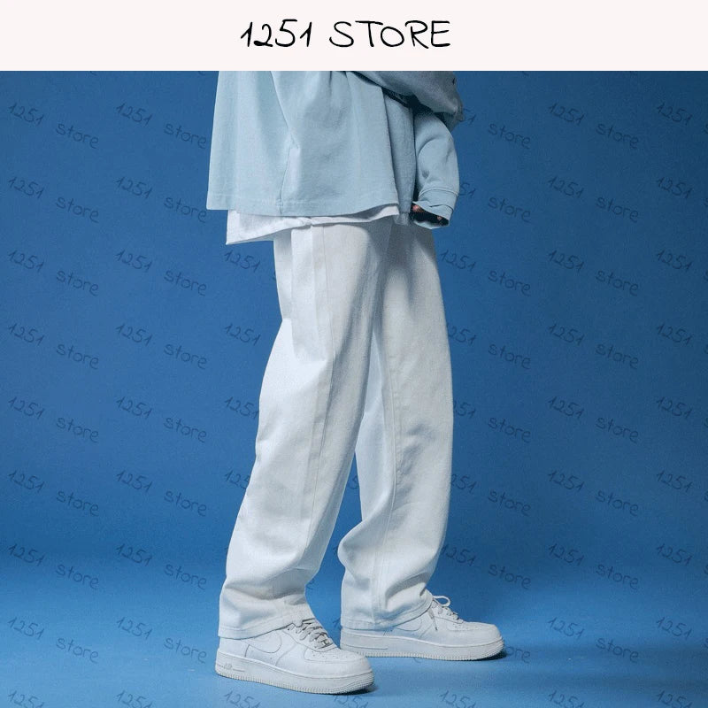 Straight Jeans Men Wide Jeans Loose Denim Trousers White Neutral Jeans Streetwear Casual Pure Man Women Pants Hip Hop Bagy jeans