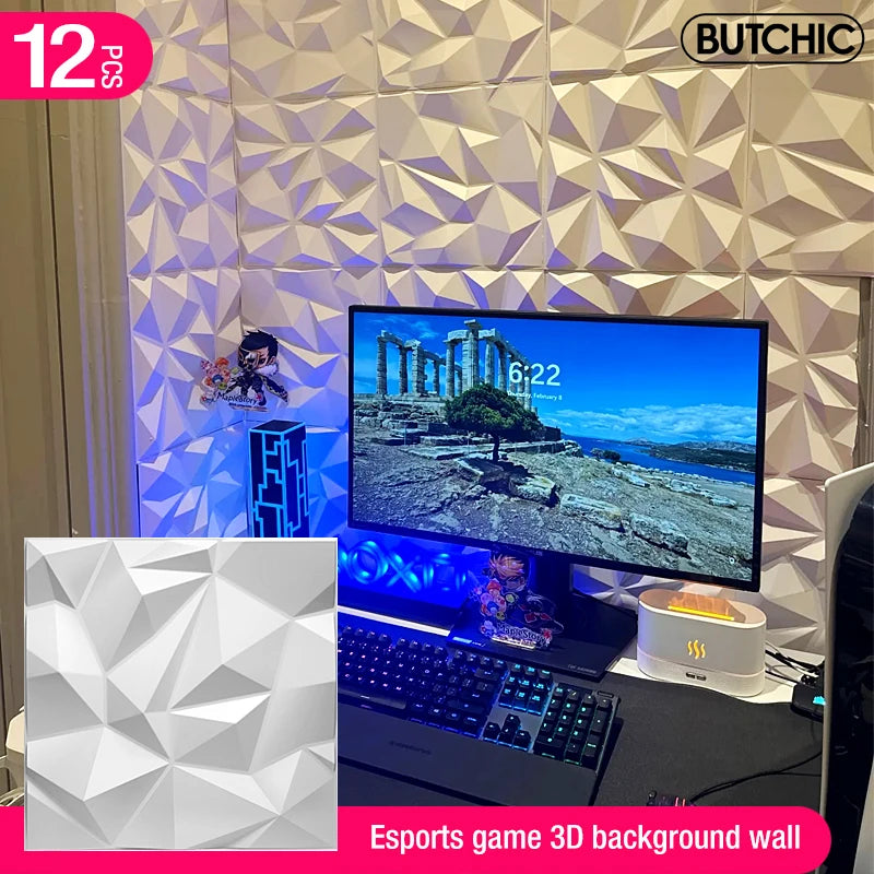 12pcs 30x30cm Super 3D Art Wall Panel PVC tile Waterproof Esports game 3D Wall Sticker Decor Tiles Diamond Design DIY Home Decor