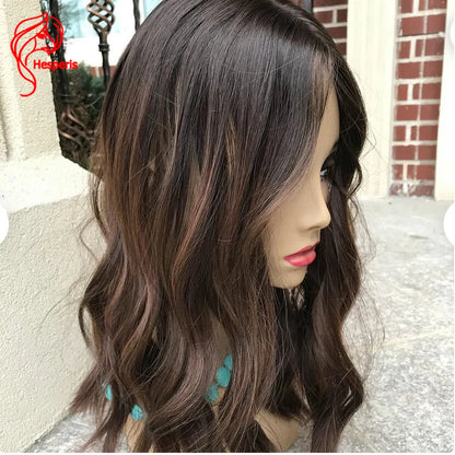 Hesperis Natural Wave Lace Closure Wig Human Hair Brazilian Remy 5.5x4.5 Pu Silk Base Brown Ombre Lace Wig Pre Plucked ForWomen