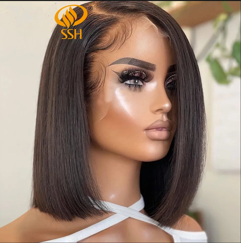 Wear go glueless Bob Wig Lace Front Human Hair Wigs Brazilian Short Bob Wig Natural Color Best Human Hair T Part Lace Wigs 180%