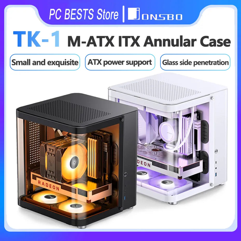 Jonsbo TK-1 Version 2.0 M-ATX ITX Case Ring Tempered Glass Side Penetration E-sports Seaview Room Desktop Computer Small Chassis