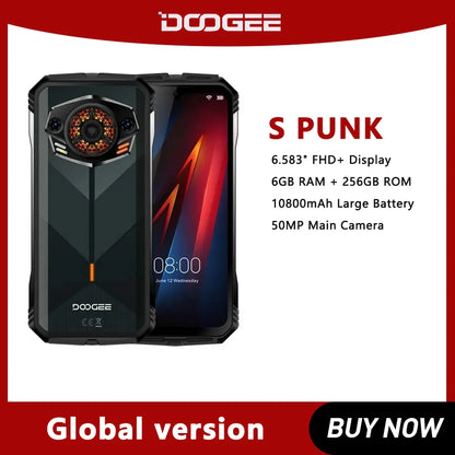 DOOGEE S Punk Rugged Smartphone Android 14 6GB+256GB 4G Mobile Phones 6.58" 90Hz 10800mAh 50MP LED Light Effect Cell Phone NFC