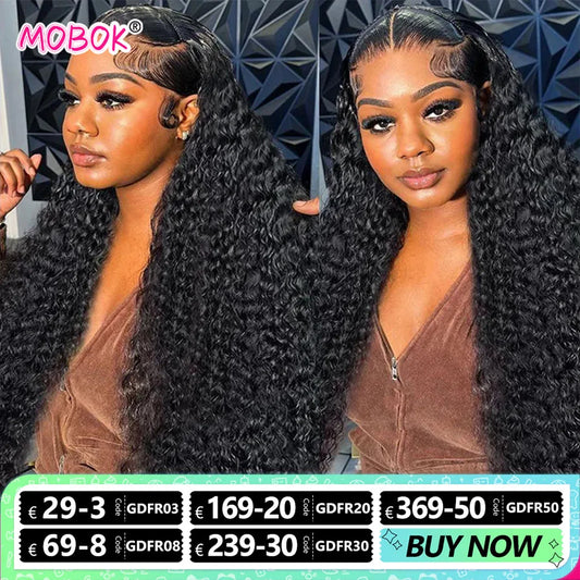 Deep Wave Wigs 13x4 13X6 Lace Frontal Human Hair Wig 28 30 In 5X5 Ready to Wear Pre Cut Pre plucked Water Wave 180 Density Mobok