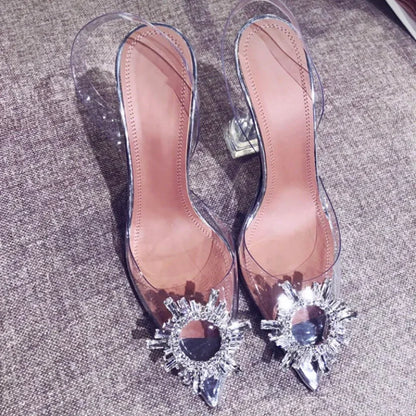 Transparent PVC Sandals Women Pointed Clear Crystal Cup High Heel Stilettos Sexy Pumps Summer Shoes Peep Toe Women Pumps Size 43