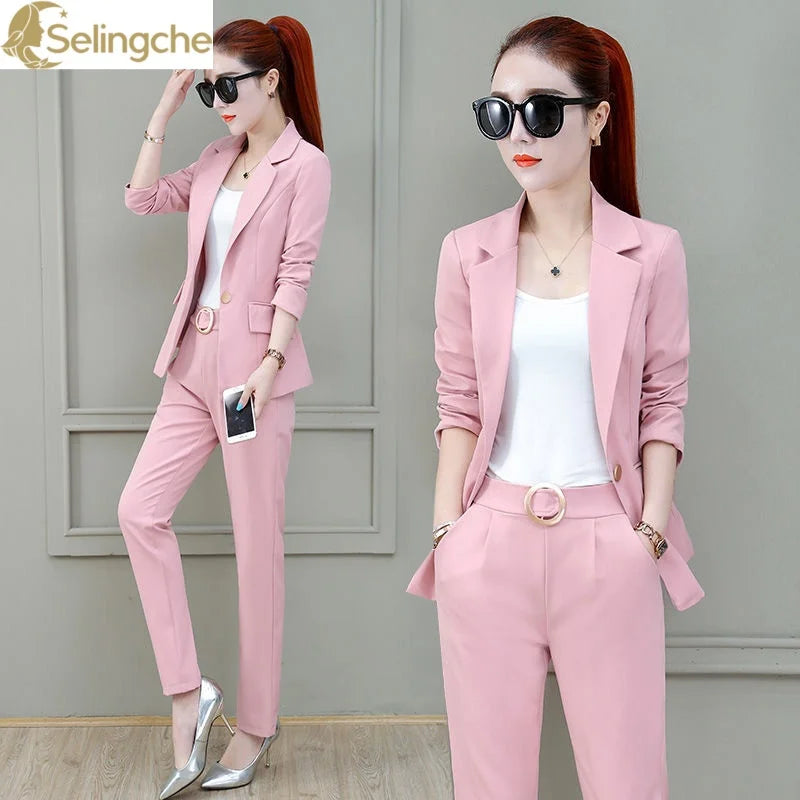 2024 Summer New Unlined Thin Jacket Blazers Pants Two-piece Elegant Women's Suit Set Office Business Pants Set