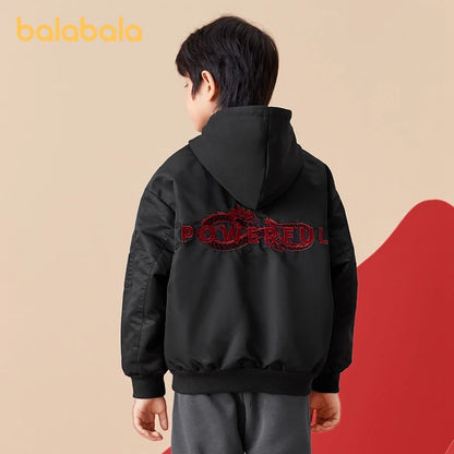 Balabala Kids Boy Cotton Jacket 2024 New Spring Plus Velvet Winter New Year Warm Jacket