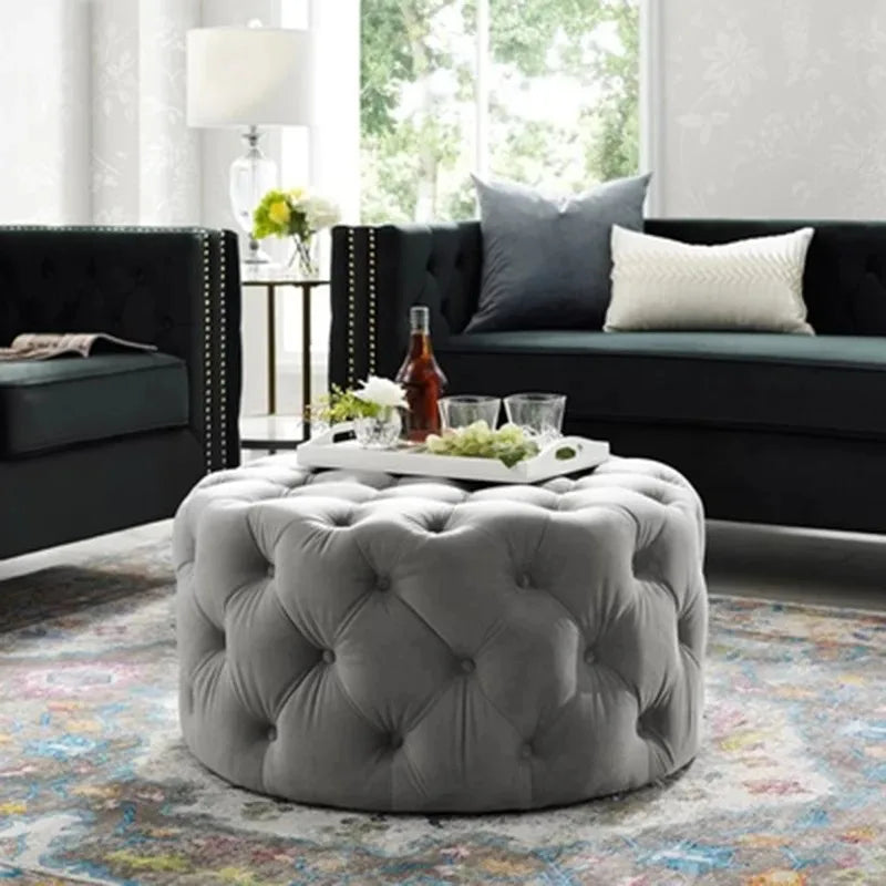 Modern Creative Small Sofa Leisure Fashionable Round Pouf Sofas Velour Soft Foot Step Change Shoe Stools Living Room Furniture