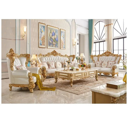 European-style leather sofa high-end American-style first-floor cowhide solid wood villa luxury size house furniture