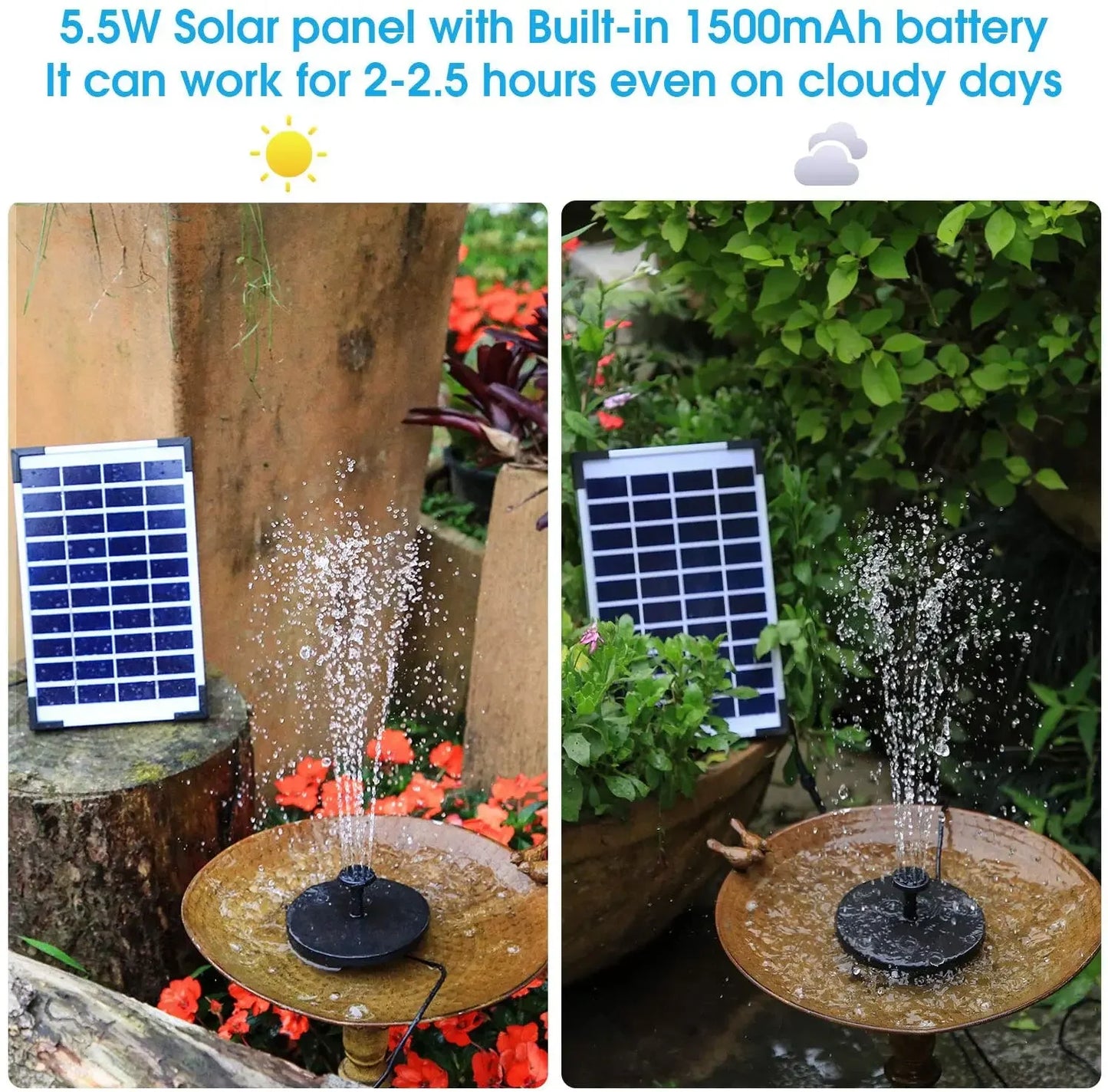 12W Solar Fountain Power Pump with Nozzles Pipe DIY Solar Water Pump for Water Feature for Bird Bath Fish Tank Pond Garden