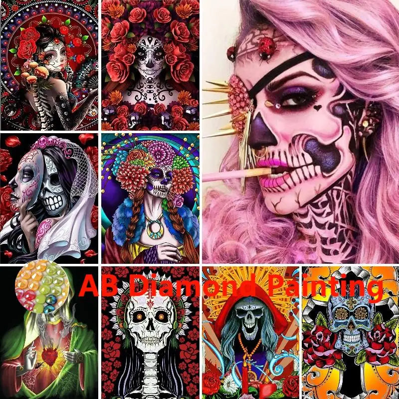 AB DIY Day Dead Sugar Skulls Diamond Painting By Number Kits Wall Art Cross Stitch Embroidery Picture Mosaic Craft Home Decor