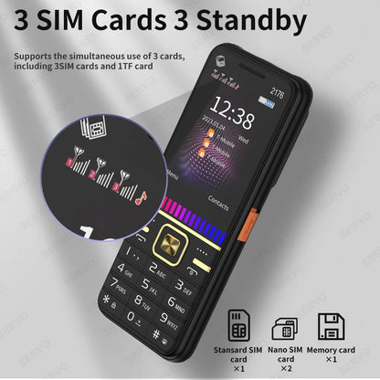 SERVO 2176 Feature Mobile Phone 3 SIM Standby Speed Dial Magic Voice Flashlight Bluetooth Speaker 2GGSM Practical Cellular Phone