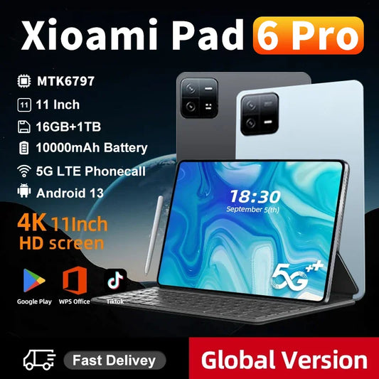 2024 Global Version Original Pad 6 Pro Tablets PC NTK6797 10000mAh Android 13 11 inch 16GB+1024GB 5G Dual Sim HD 4K Screen WIFI