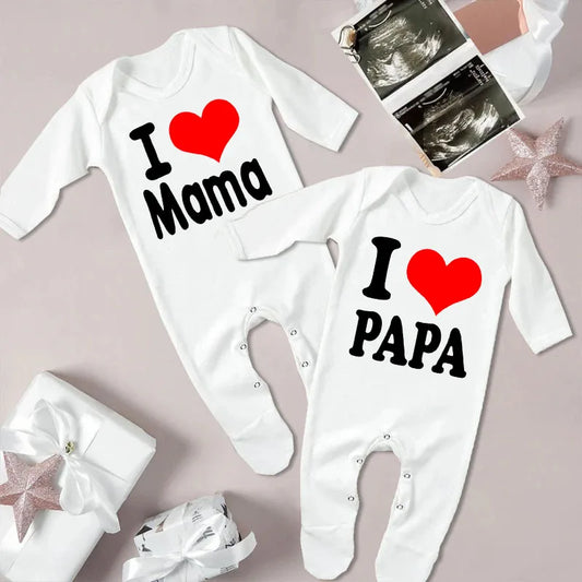 I Love Papa Mama Baby Babygrow Sleepsuit Baby Coming Home Outfit Newbron Shower Gift Boy Girl Cute Sleepsuit Infant White Romper