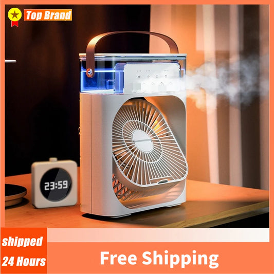 Portable 3-in-1 Air Cooler Fan with LED Night Lights, Humidifier, and Air Adjustment - Ideal for Home, Office, and Desktop Use