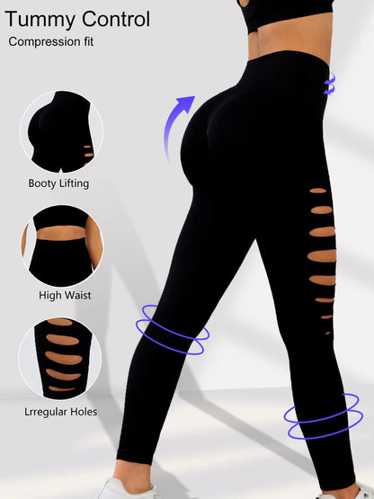 CHRLEISURE Hole Gym Leggings Women Seamless Push Up Fitness Sport Leggings Skinny Stretch Athletic Outdoors High Waist Pants