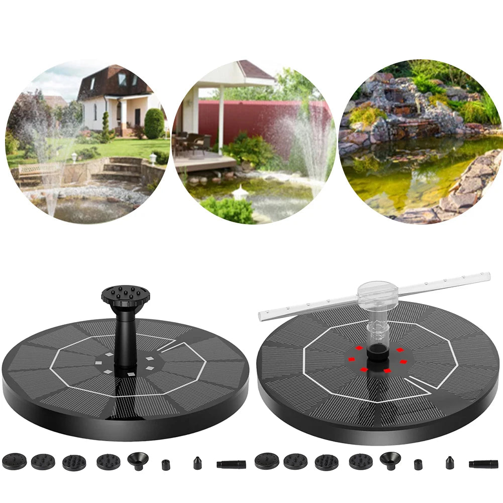 2.2W Solar Bird Bath Fountain 120L/H Solar Floating Water Fountain Pump with 6 Nozzles&Color LED Light for Water Feature Outdoor