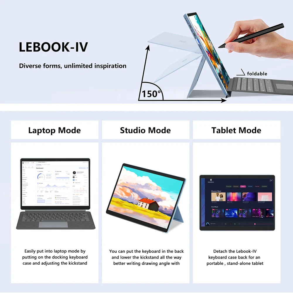 KUU LEBOOK 4 Laptop 2 in 1 13" Laptop Intel Core I7-1255U 16GB RAM 1TB SSD Windows 11 Backlit Keyboard WiFi 6 Computer Notebook