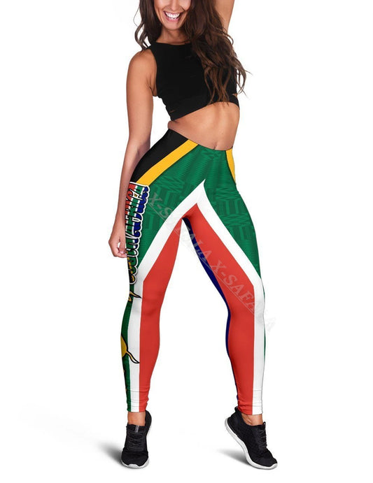 South Africa Springbok Rugby Flag Leggings 3D Print Women Yoga Girl Stretch GYM Slim High Waist Legging Summer Sports