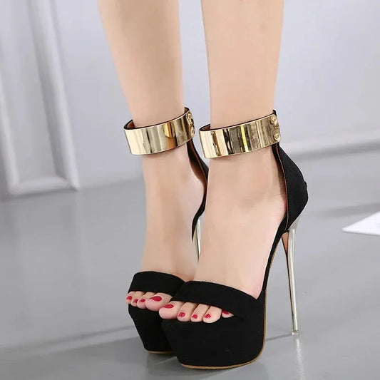 Sexy Super Thin High Heels Women's Sandals Summer High Platfrom Open Toe Zippers Pumps Party Wedding Shoe Sandalias Mujer