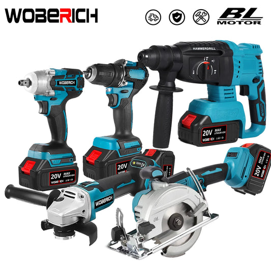 Brushless Cordless Angle Grinder Electric circular saw Electric Impact Hammer Drill With 2x Battery Combo Kits Power Tools Sets