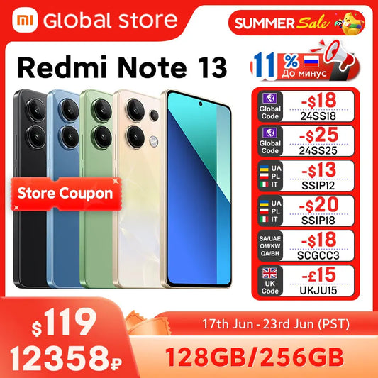 New Xiaomi Redmi Note 13 Smartphone Global Version Snapdragon 685 CPU 6.67" AMOLED display 108MP Camera 33W fast charge 5000mAh