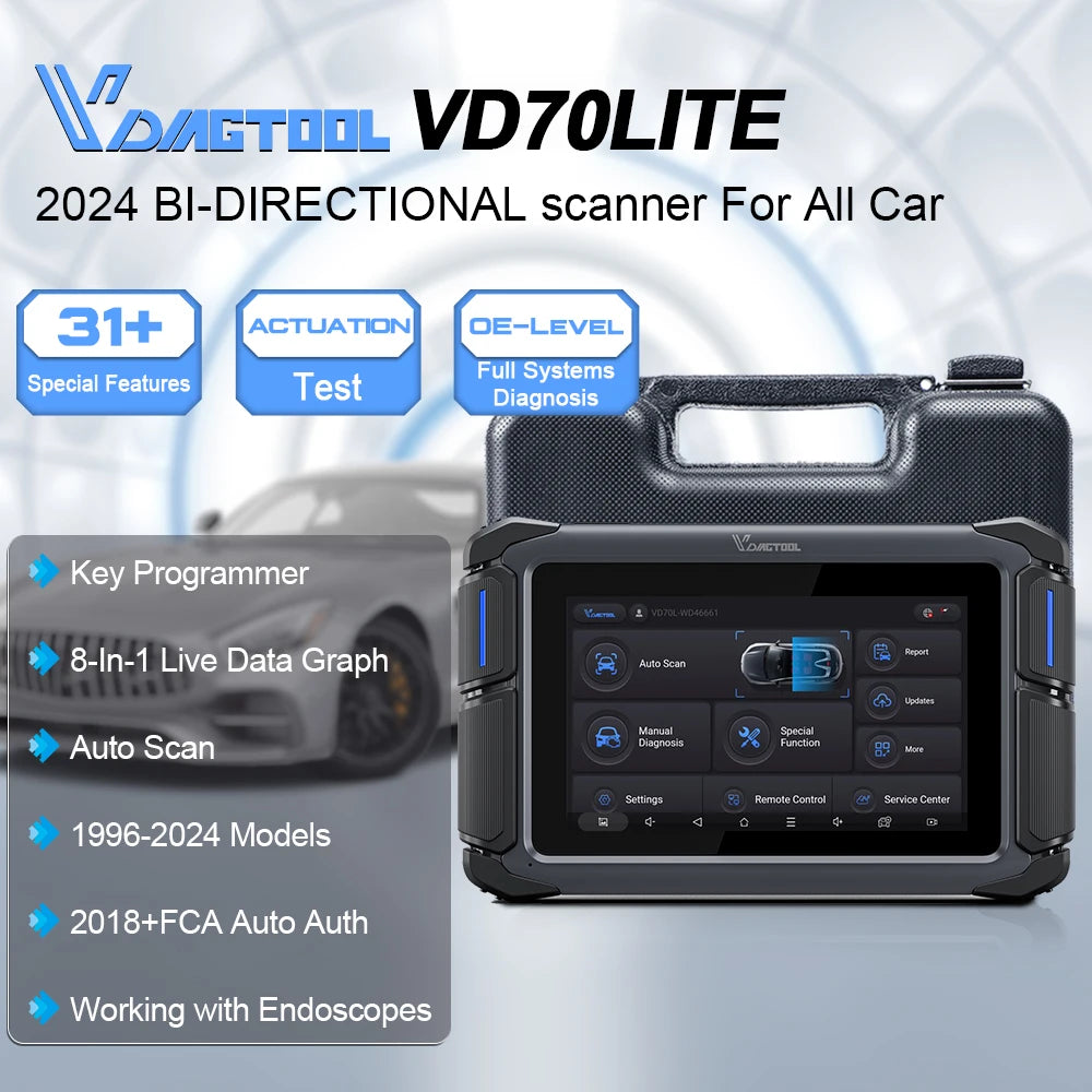 Newest Vdiagtool Vd70 Lite Automotive Scanner Oe Full System Diagnostic Tools Fca/Bi-Directional Control /Can Fd Immo 31+Resets