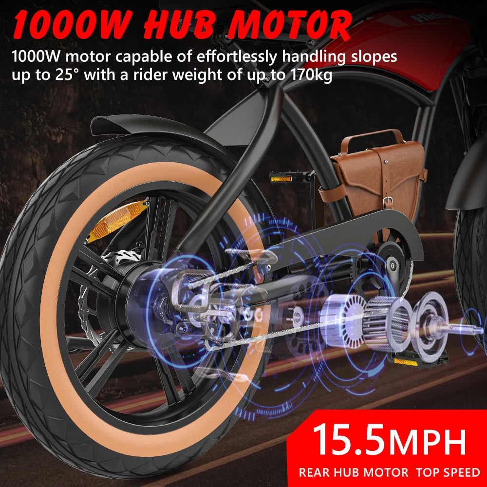 HD-B10 E Bike 1000W Motor 48V12.5AH with Travel Bag Electric Bicycle Motorcycle All-terrain 20*4.0 Inch Fat Tire Electric Bike