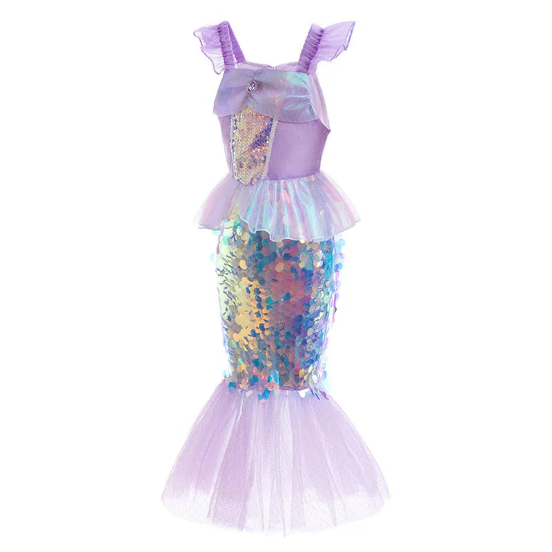 3-10 Years Mermaid Ariel Charm Princess Dress Cosplay Costumes For Kids Girl Mermaid Birthday Party Dress Halloween Clothing