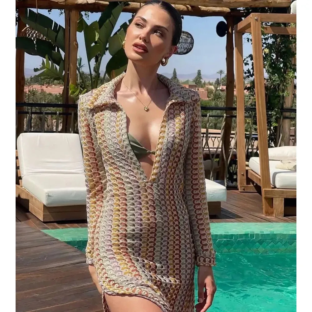 Hand-crocheted Hollow Beach Low-cut V-neck Slit Women's Long Dress New Summer Hot Style