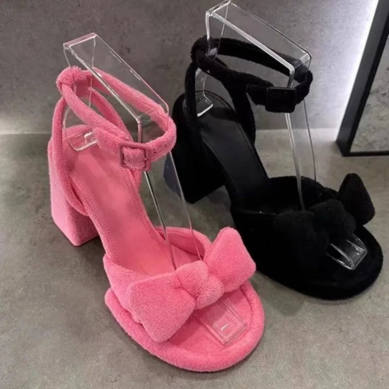 Summer Cute Fluffy High Heel Sandals Thick Heel Non-slip Fashion Women's Plus Size Shoes Platform Shoes