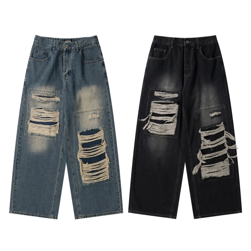 Fashion Unisex Ripped y2k Pants Men Washed Frayed Vintage Grunge Gothic Baggy Jeans for Women Streetwear Male Trousers Clothing