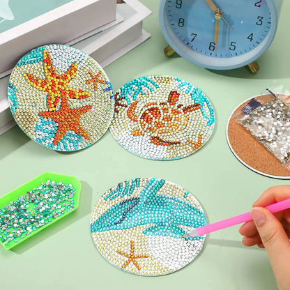 GATYZTORY 6/8pcs sets Diamond Painting Coasters with Holder Ocean Diamond Art Coasters Kits DIY Crafts for Adults Diy Gift