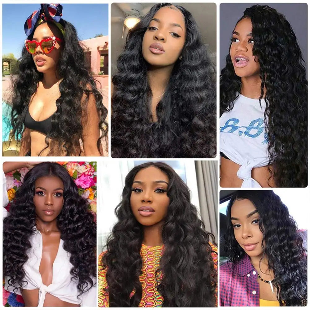 Loose Deep Wave 360 Full Lace Wig Nature Black Glueless Peruvian Real Human Hair 13x6 HD Lace Frontal Wigs For Women 34INCH Long