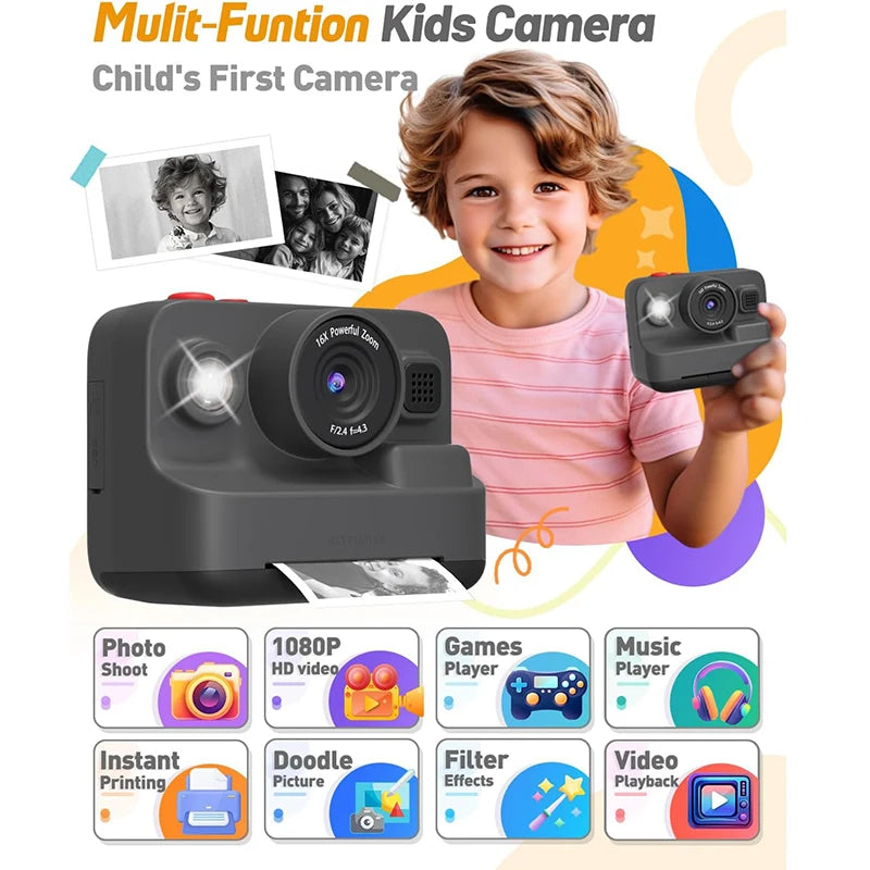 Kids Camera Instant Print Christmas Birthday Gifts for Boys Girls 2.4in Screen 1080P Kids Digital Camera Toys for Kids 32GB Card