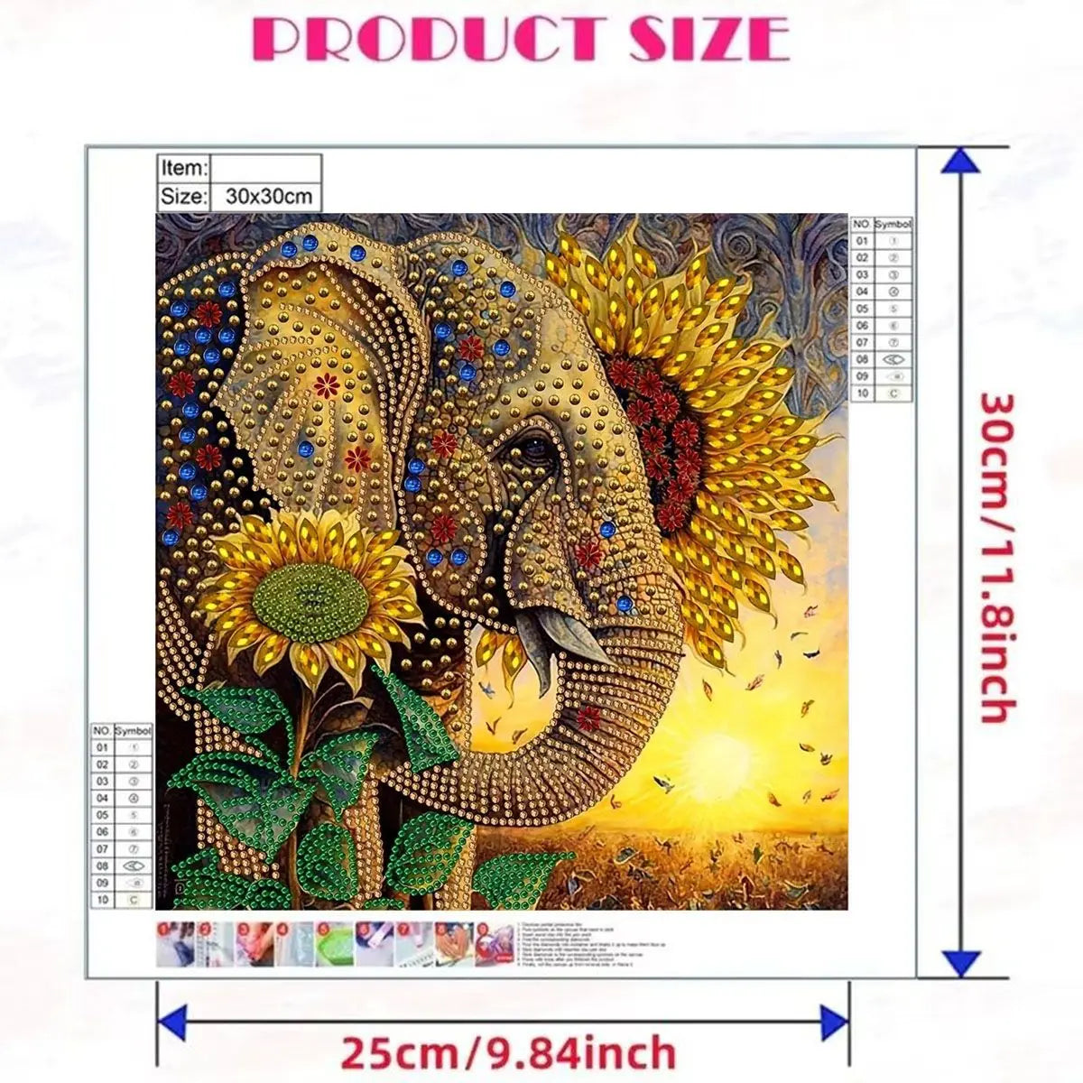 PhotoCustom Diamond Art Painting Kits For Adults Special Shape Diamond Art For Beginners Elephant Animals Rhinestones Art Crafts