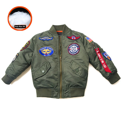 2-12 Yesars Topgun Patched Children Winter Clothes Boys Girls Baby Kids Toddler US Army Ma-1 Bomber Flight Jackets Coats